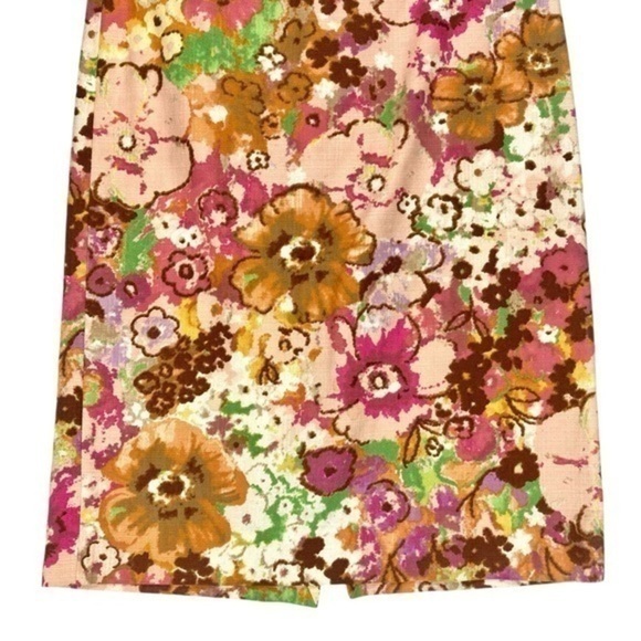 J. CREW Pencil Skirt Abstract Watercolor Floral Straight Pink Green  Purple - Picture 5 of 13